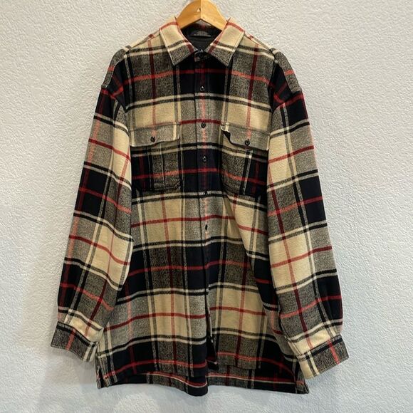 E. Land American Classics Men's Cotton Black Brown Red Plaid Shacket Size XXL - Picture 1 of 8